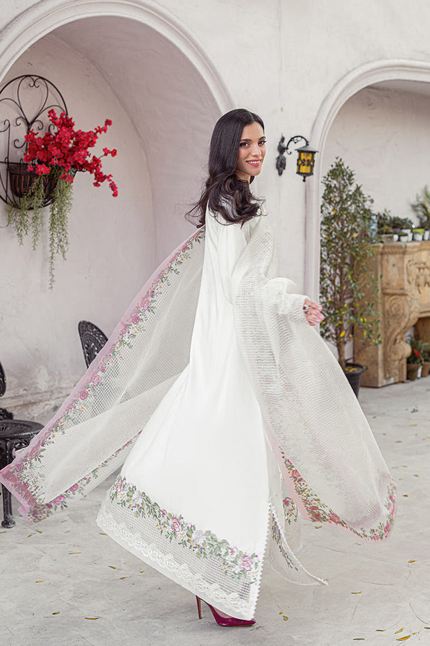 Pakistani White Cotton Net Salwar Kameez Ladies Party Dress SMALL