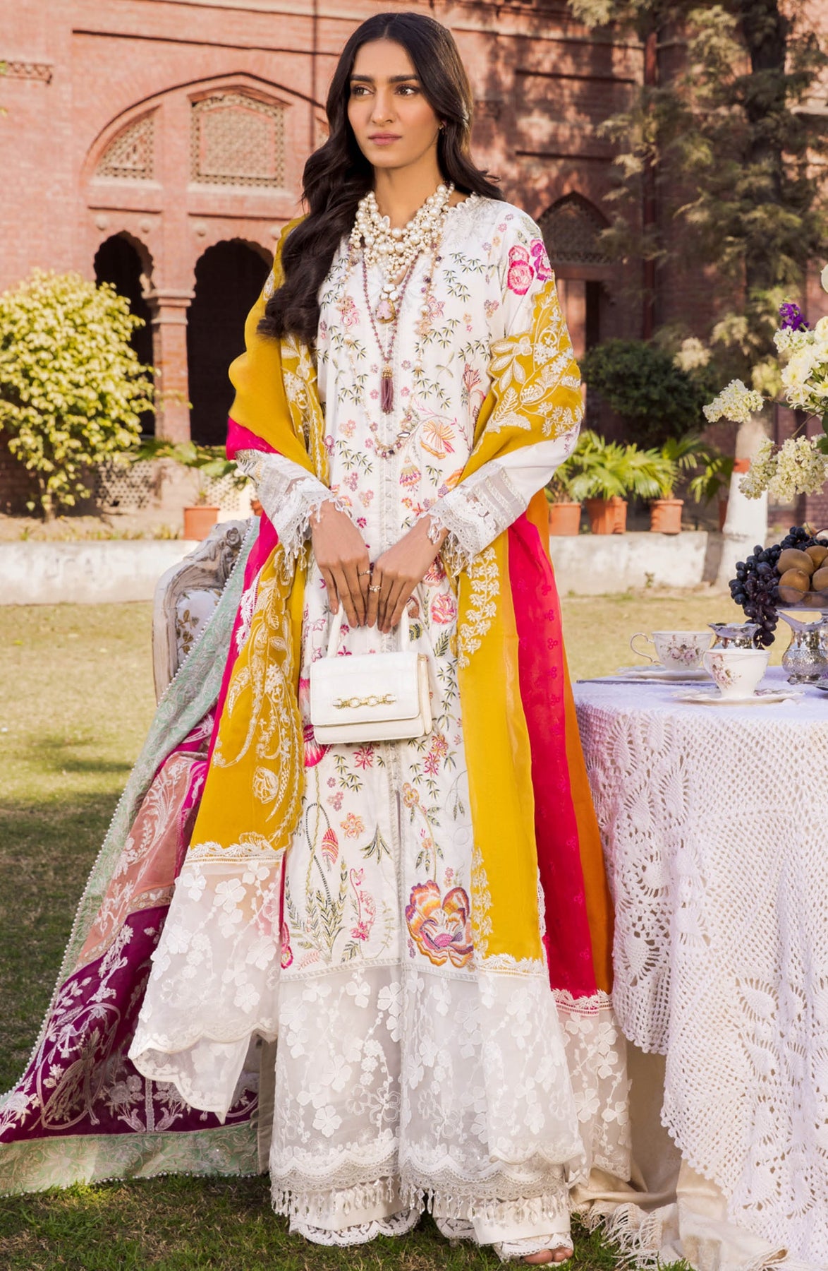 Pakistani White Eid Dress in Kameez and Trouser Style – Nameera by Farooq