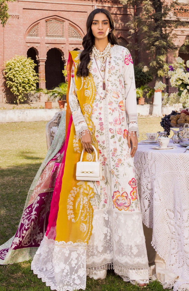 Pakistani White Eid Dress in Kameez and Trouser Style