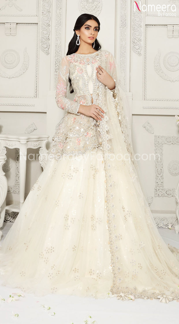 Pakistani White Lehenga Bridal with Embroidery