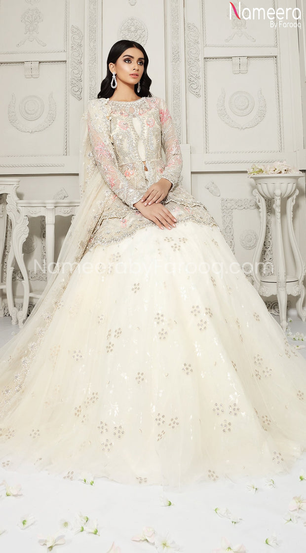 Pakistani White Lehenga Bridal with Embroidery Front Look