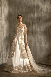 Pakistani White Lehenga with Front Open Frock Online