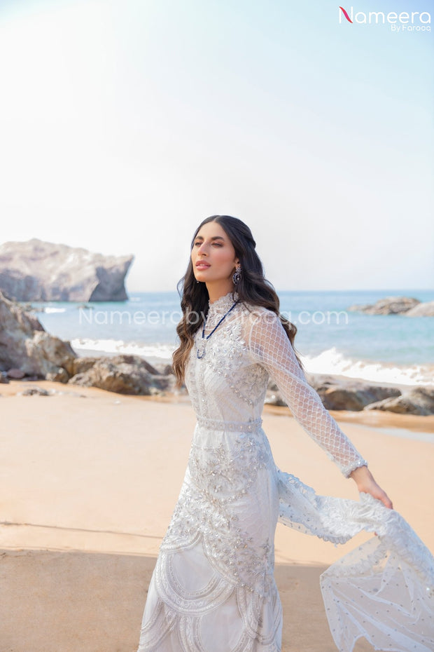 Elegant Pakistani White Party Dress for Ladies #PR259