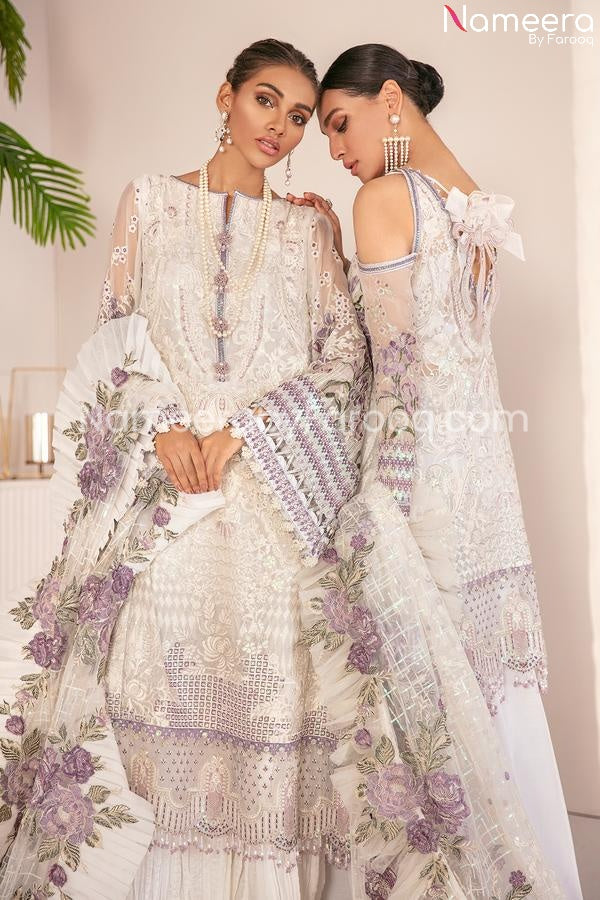 Pakistani White Purple Soft Party Wear Dress Online 2021 SMALL Pakistani White Purple Soft Party Wear Dress Online 2021 SMALL