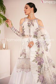 Pakistani White Purple party dress