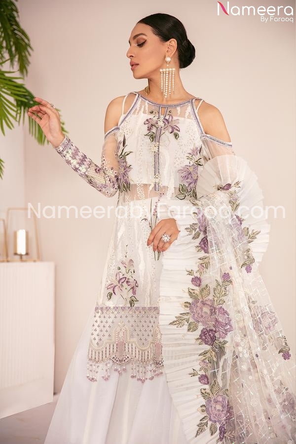 Pakistani White Purple party dress