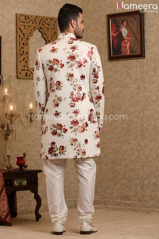 Pakistani White Sherwani for Wedding Online 2021 Backside picture