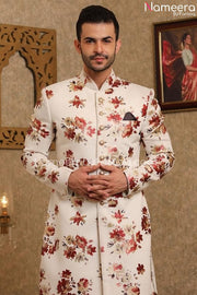 Pakistani White Sherwani for Wedding Online 2021 Closeup Pic