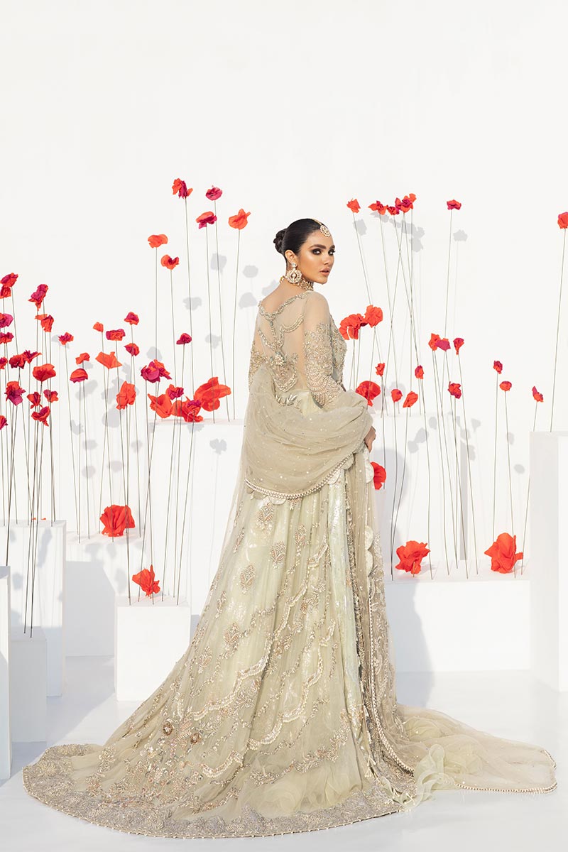 Pakistani White and Golden Wedding Lehenga 