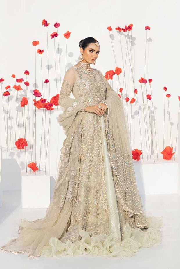 Pakistani White and Golden Wedding Lehenga Frock 2022
