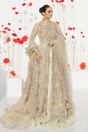 Pakistani White and Golden Wedding Lehenga Frock 