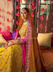 Pakistani Yellow Bridal Dress in Traditional Pishwas Style