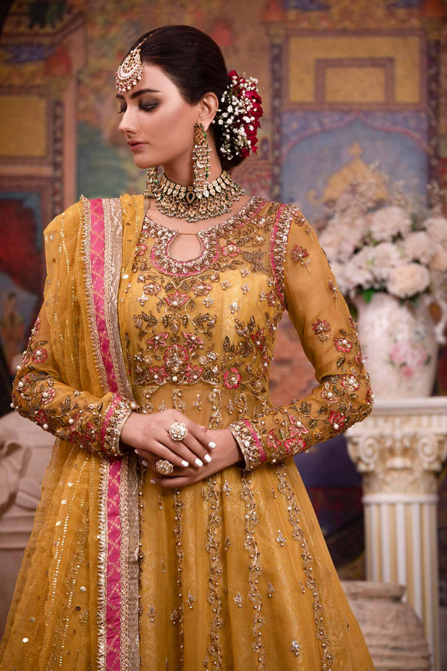 Stunning Pakistani Bridal Yellow Dress in Lehenga Gown Style