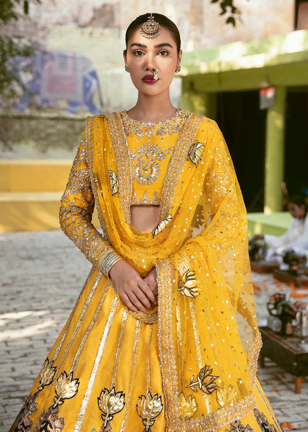 Pakistani Yellow Lehenga with Choli Bridal Mehndi Dress