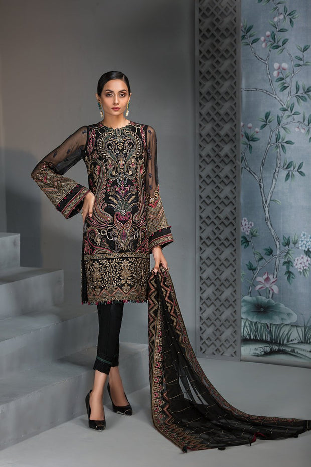 Latest Pakistani Black Chiffon Party Dress Complete Look