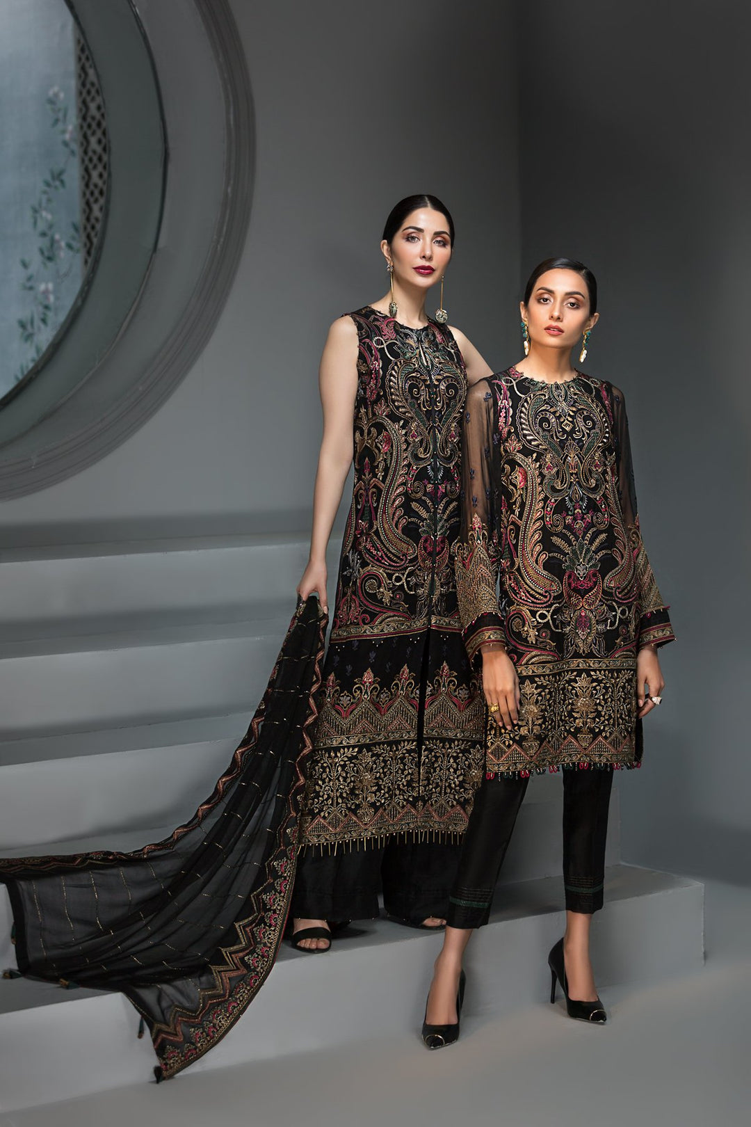 Latest Pakistani Black Chiffon Party Dress