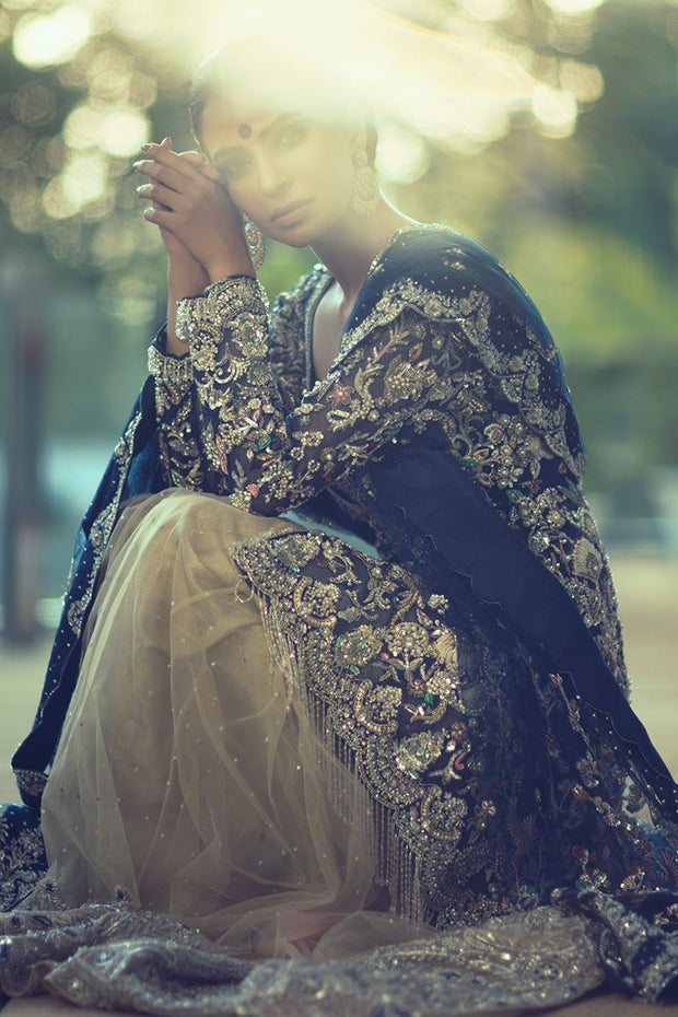 Royal Blue Pakistani Bridal Dress for Walima B2063