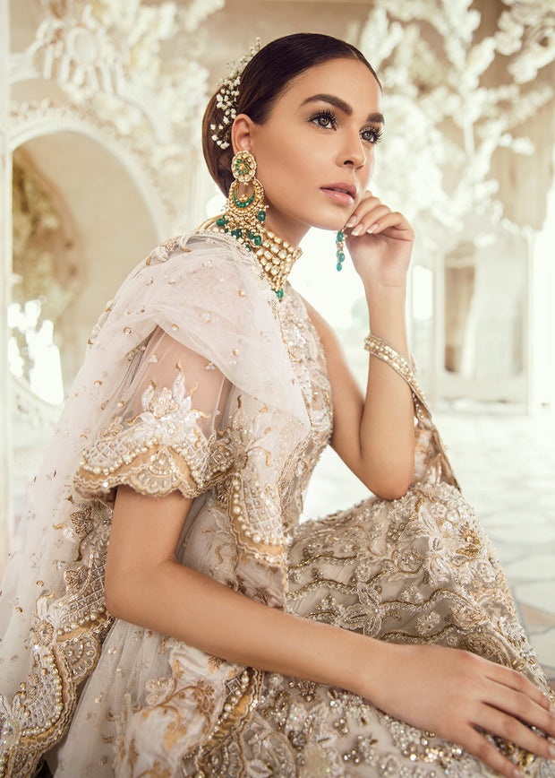 Pakistani Bridal Dress for Wedding in Ivory Color Side Pose
