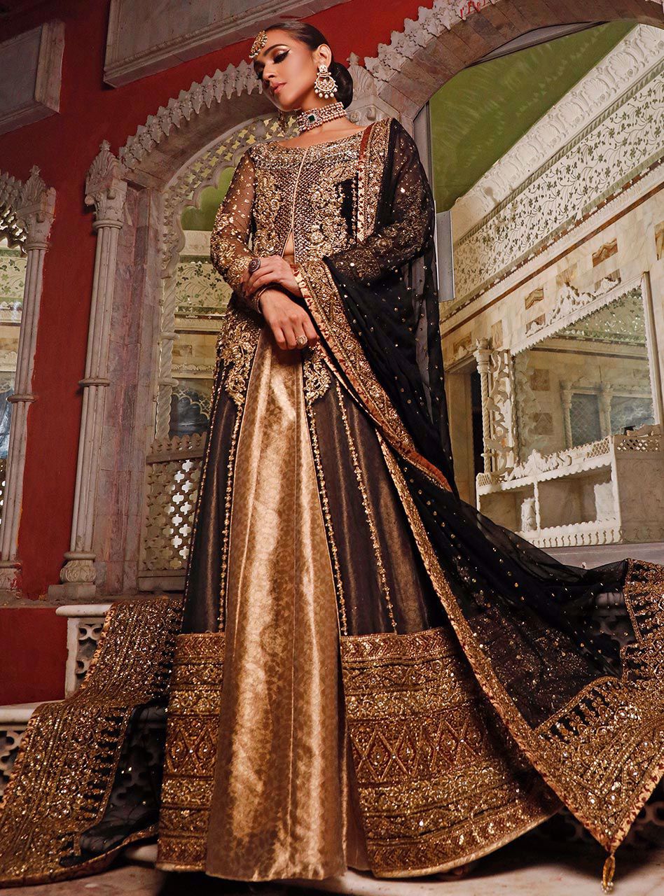 Pakistani Bridal Dress in Black Color for Wedding Medium
