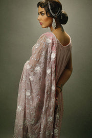 Pakistani Bridal Dress  in Grey Color for Wedding Backside View