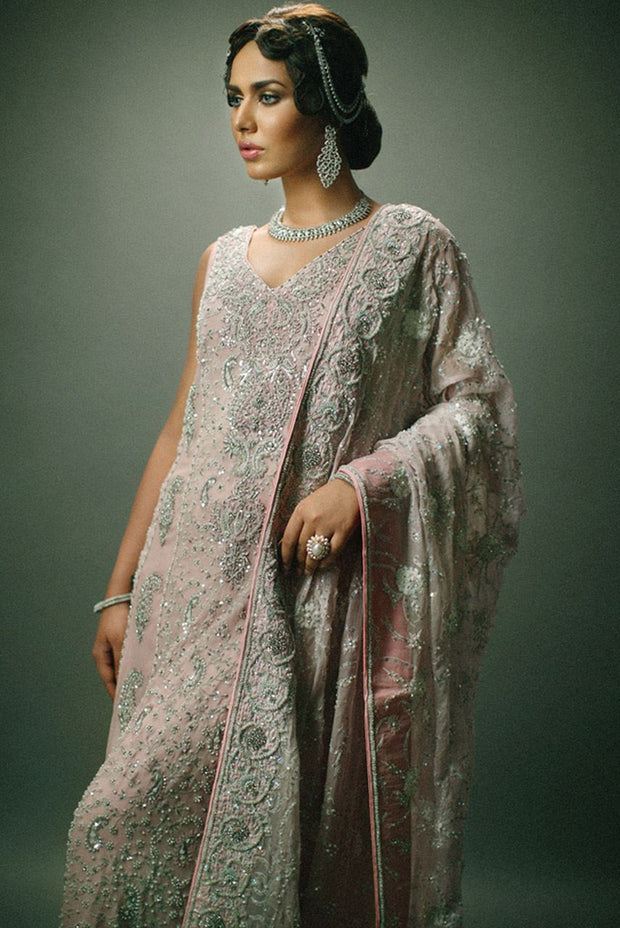 Pakistani Bridal Dress  in Grey Color for Wedding Front Look