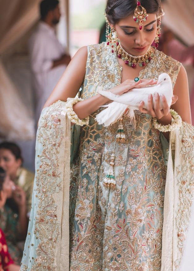 Pakistani Bridal Dress in Mint Color for Wedding