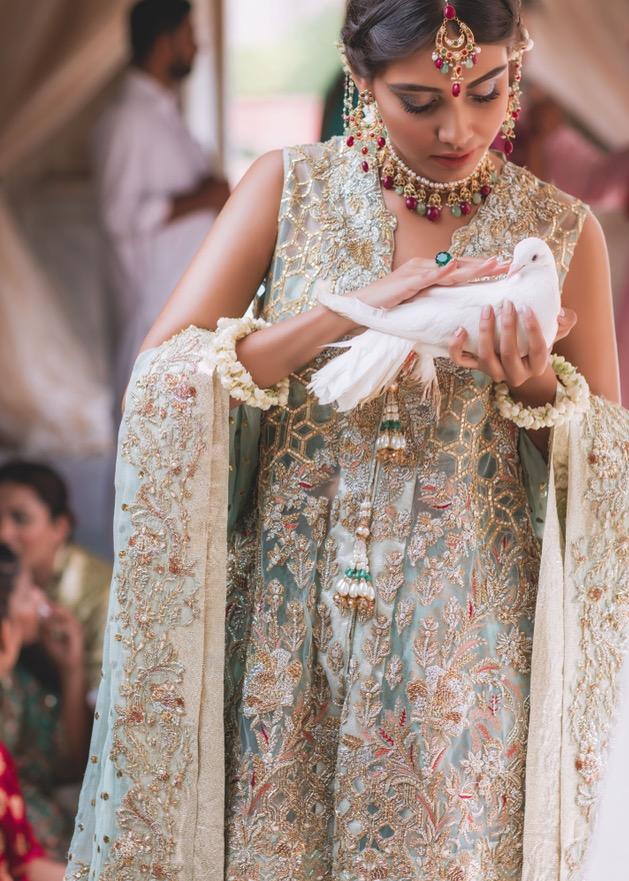 Pakistani Bridal Dress in Mint Color for Wedding #J5160