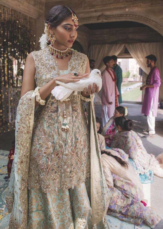 Pakistani Bridal Dress in Mint Color for Wedding Clear View