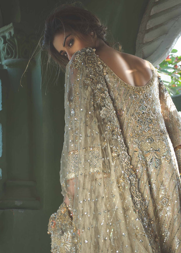 Pakistani Bridal Dress with Dhaka Pajama for Wedding Close Up