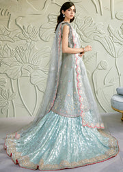 Pakistani Bridal Ice Blue Farshi Lehnga for Wedding Side Pose