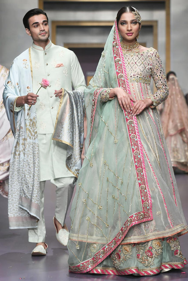Pakistani Bridal Froke in Blue Color for Wedding Front Look