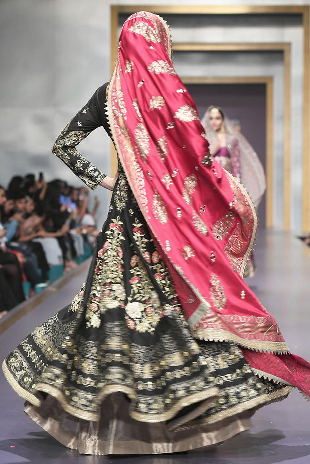 Pakistani Bridal Froke with Pink Shawl for Wedding Nameera by Farooq