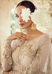 akistani Bridal Gharara for Wedding in Ivory Color Close Up