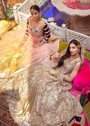 Pakistani Bridal Gold Tissue Lehnga for Wedding Models Look