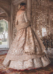 Pakistani Bridal Gown Dress for Wedding in Gold Color  Backside View