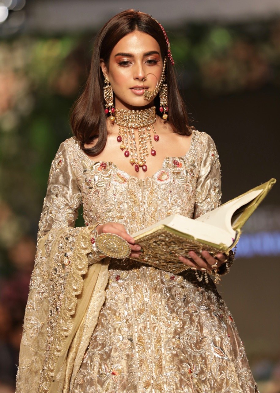 Pakistani Bridal Gown Dress for Wedding in Gold Color 