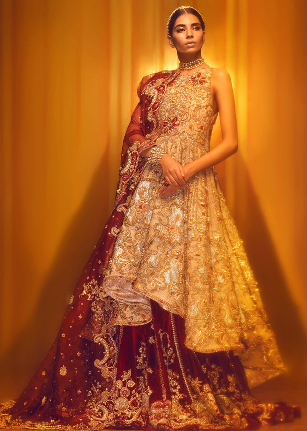 Pakistani Bridal Gown with Lehnga for Wedding 