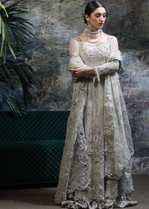 Pakistani Bridal Heavy Lehnga for Wedding in White Color  Front Look