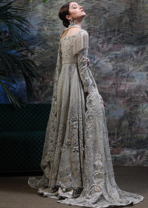 Pakistani Bridal Heavy Lehnga for Wedding in White Color  Backside View