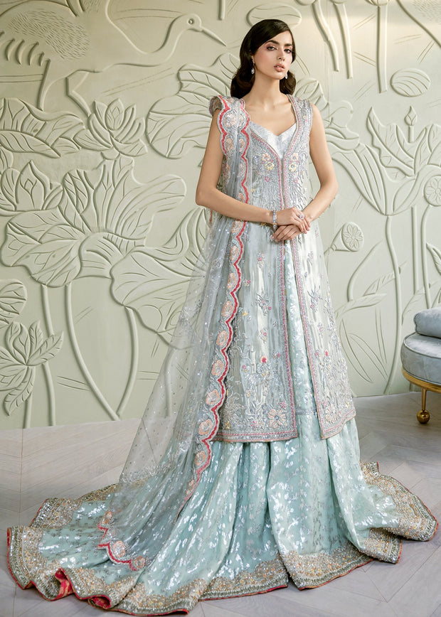 Pakistani Bridal Ice Blue Farshi Lehnga for Wedding