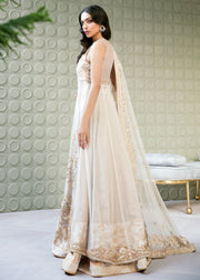 Pakistani Bridal Ivory Color Lehnga for Wedding Backside View
