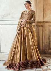 Pakistani Bridal Lehnga Shirt in Golden Color for Wedding Front Look