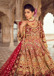 Pakistani Bridal Lehnga for Wedding in Deep Red Color