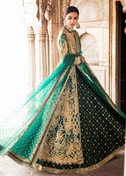 Pakistani Bridal Lehnga in Emerald Green for Wedding Side Pose