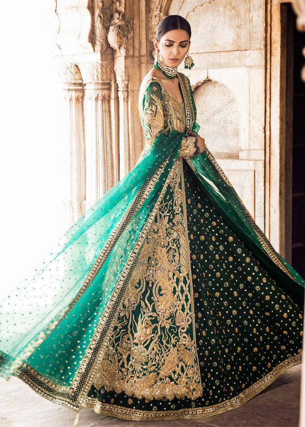 Pakistani Bridal Lehnga in Emerald Green for Wedding Large Pakistani Bridal Lehnga in Emerald Green for Wedding Large