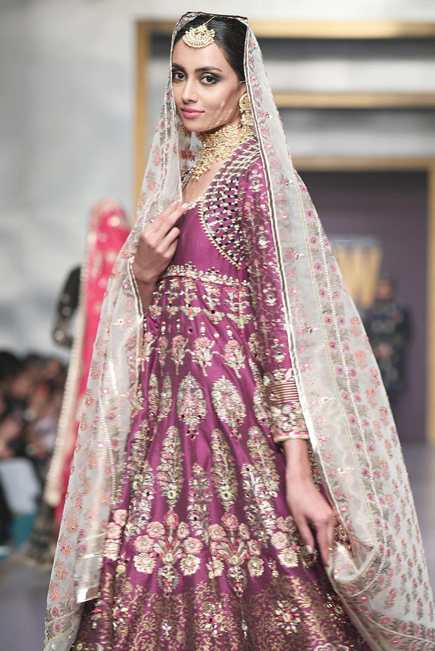 Pakistani Bridal Lehnga in Purple Color for Wedding Side Look