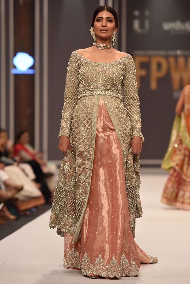 Pakistani Bridal Lehnga in Silver Color for Wedding Front Look