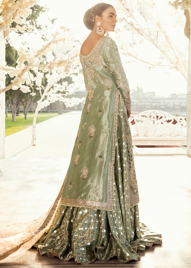 Pakistani Bridal Lehnga with Long Shirt for Wedding Backside View