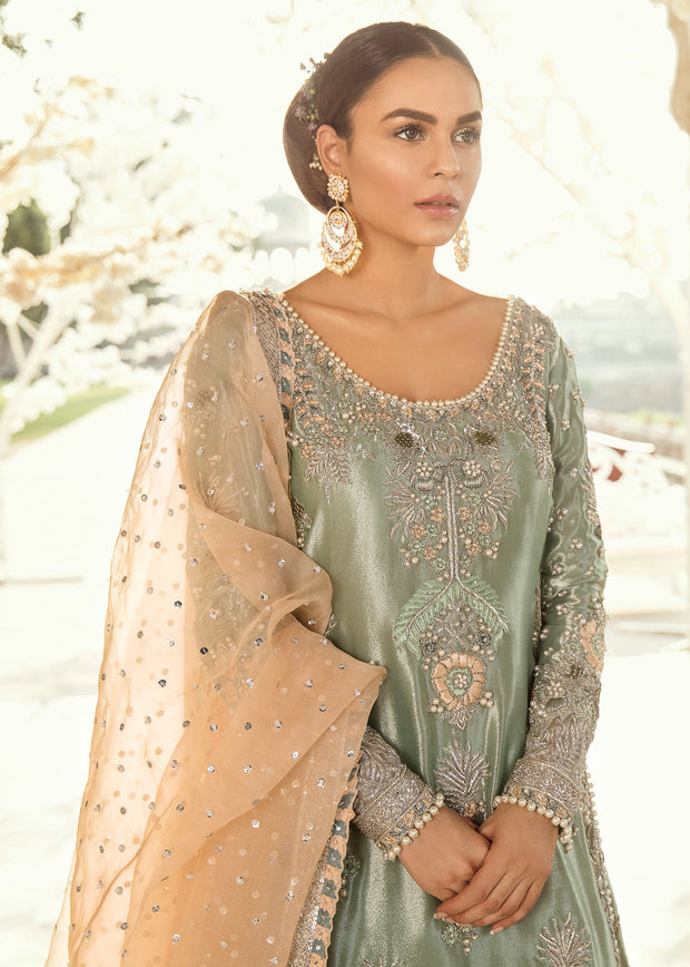 Pakistani Bridal Lehnga with Long Shirt for Wedding Close Up