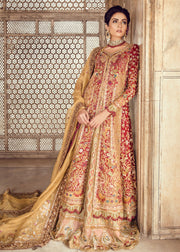 Pakistani Bridal Lehnga with Long Shirt in Red Color Front Look